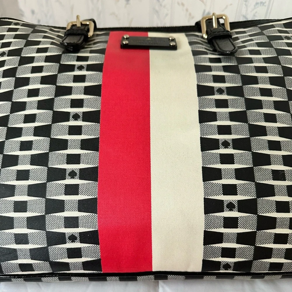 Kate Spade Checkered Laptop Bag with Red Storybook Lining